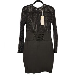 WOW couture black lace sheer top dress size large-NWT